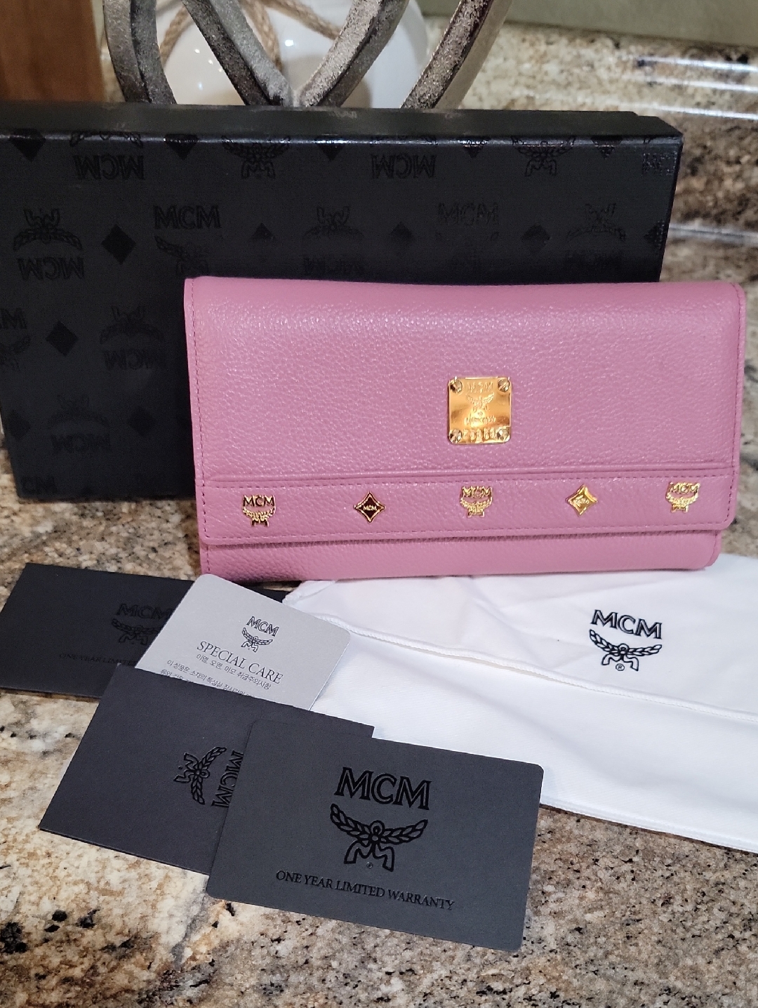 Mcm Nwot Pink Wallet With Gold Accents Full Inclussion